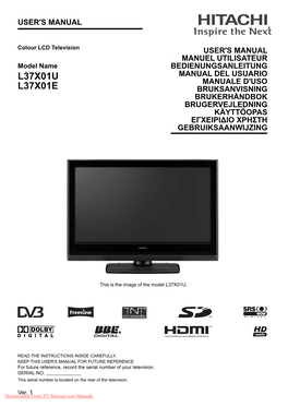 Hitachi L37X01A Tv User Guide Manual Operating Instructions