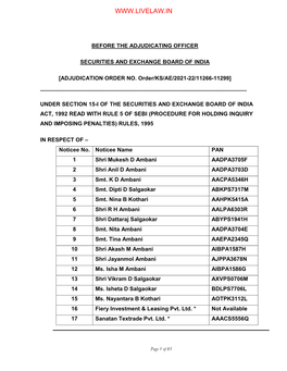 To Read/Download the SEBI Order