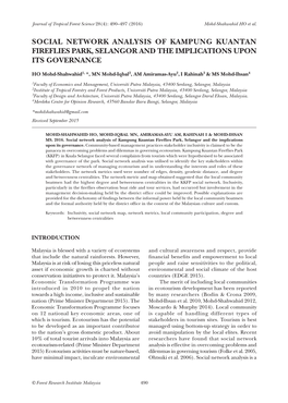 Social Network Analysis of Kampung Kuantan Fireflies Park, Selangor and the Implications Upon Its Governance