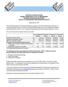 Rural Municipality of La Broquerie Revised Wastewater Rates Lud of La Broquerie Wastewater Utility