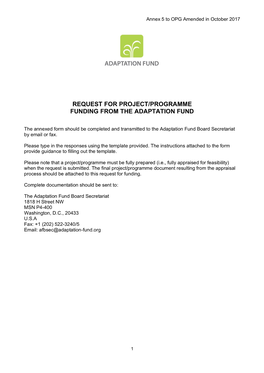 Request for Project/Programme Funding from the Adaptation Fund