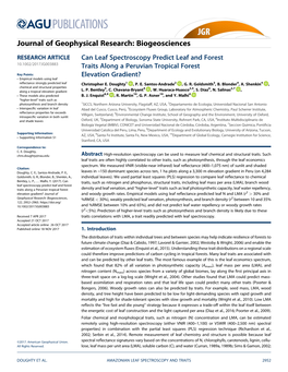 Can Leaf Spectroscopy Predict Leaf and Forest Traits Along a Peruvian Tropical Forest Elevation Gradient?