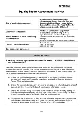 Equality Impact Assessment: Services