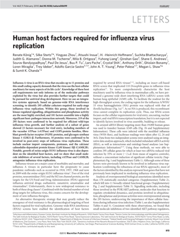 Human Host Factors Required for Influenza Virus Replication