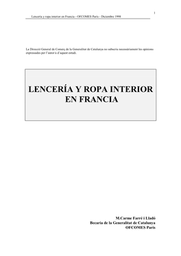 Lencería Y Ropa Interior En Francia - OFCOMES París - Diciembre 1998