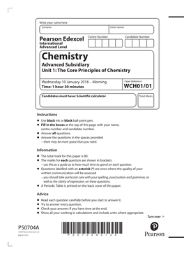 Chemistry Advanced Subsidiary Unit 1: the Core Principles of Chemistry