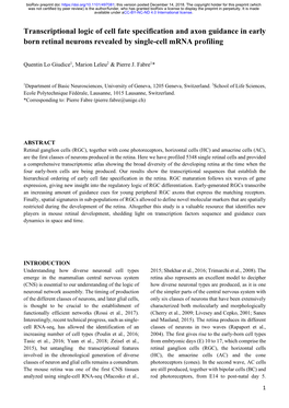 Transcriptional Logic of Cell Fate Specification and Axon Guidance in Early Born Retinal Neurons Revealed by Single-Cell Mrna Profiling
