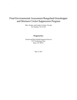 Final Environmental Assessment Rangeland Grasshopper and Mormon Cricket Suppression Program