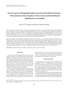 Two New Species of Hypoptopomatinae from the Rio Paraíba Do Sul Basin, with Comments on the Monophyly of Parotocinclusand the O