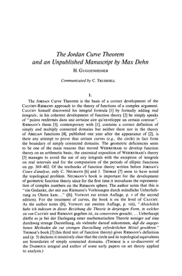 The Jordan Curve Theorem and an Unpublished Manuscript by Max Dehn H