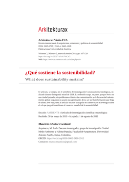 ¿Qué Sostiene La Sostenibilidad? What Does Sustainability Sustain?