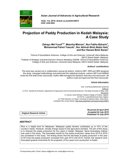 Projection of Paddy Production in Kedah Malaysia: a Case Study