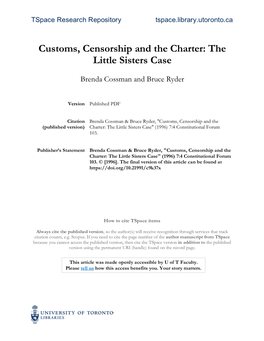 Customs, Censorship and the Charter: the Little Sisters Case
