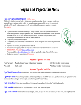 Vegan and Vegetarian Menu