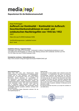 Geschlechterkonstruktionen Im West- Und Ostdeutschen Nachkriegsﬁlm Von 1945 Bis 1952 2007