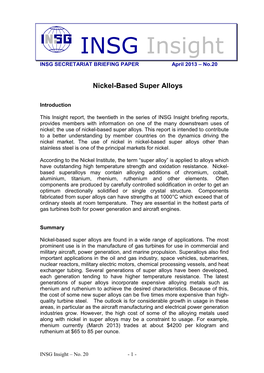 INSG Insight INSG SECRETARIAT BRIEFING PAPER April 2013 – No.20