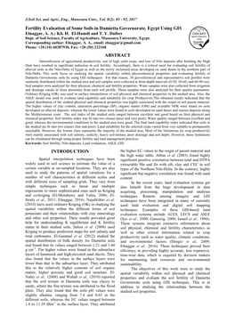 Fertility Evaluation of Some Soils in Damietta Governorate, Egypt Using GIS Elnaggar, A