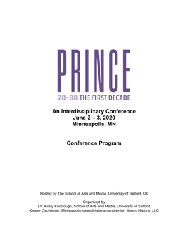 An Interdisciplinary Conference June 2 – 3, 2020 Minneapolis, MN Conference Program