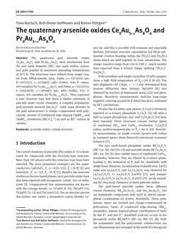 The Quaternary Arsenide Oxides Ce Au As O and Pr Au As O