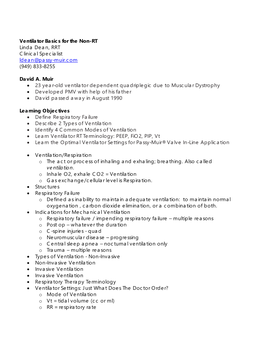 Ventilator Basics for the Non-RT Linda Dean, RRT Clinical Specialist Ldean@Passy-Muir.Com (949) 833-8255