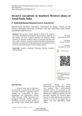 Invasive Succulents in Southern Western Ghats of Tamil Nadu, India