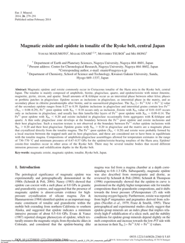 Magmatic Zoisite and Epidote in Tonalite of the Ryoke Belt, Central Japan