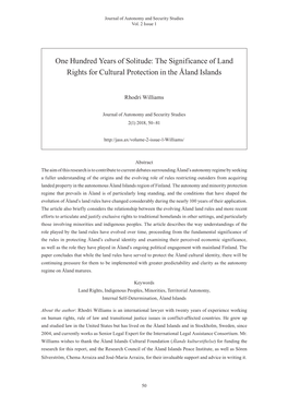 The Significance of Land Rights for Cultural Protection in the Åland Islands