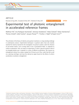 Experimental Test of Photonic Entanglement in Accelerated Reference Frames