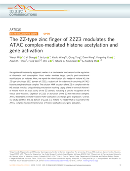 The ZZ-Type Zinc Finger of ZZZ3 Modulates the ATAC Complex