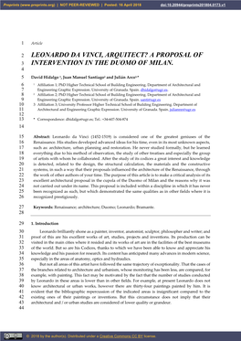 Leonardo Da Vinci, Arqu Intervention in the Duo Rdo Da Vinci, Arquitect? a Proposal of Ention in the Duomo of Milan. T? a Propos