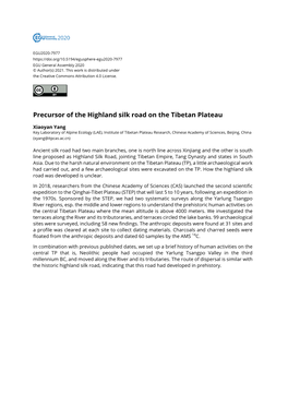 Precursor of the Highland Silk Road on the Tibetan Plateau