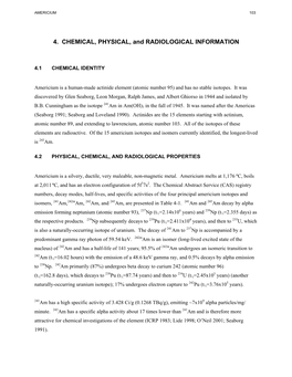 4. CHEMICAL, PHYSICAL, and RADIOLOGICAL INFORMATION