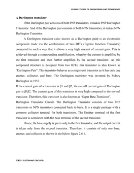 A Darlington Transistor If the Darlington Pair Consists of Both PNP Transistors, It Makes PNP Darlington Transistor. and If