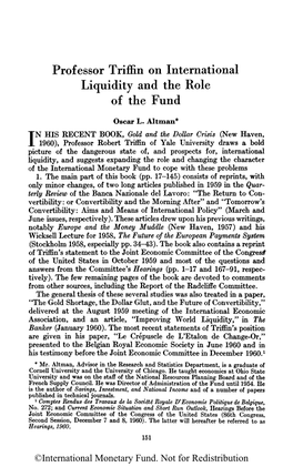 Professor Triffin on International Liquidity and the Role of the Fund