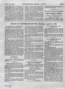 HOUSE of REPRESENTATIVES-Monday, April 22, 1968