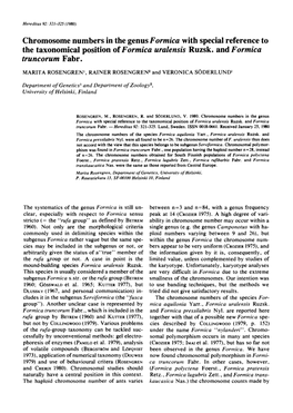 Chromosome Numbers in the Genus Formica with Special Reference to the Taxonomical Position of Formica Uralensis Ruzsk