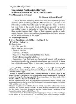 Unpublished Prehistoric Lithic Tools in Shubra Museum at Taif of Saudi Arabia Prof