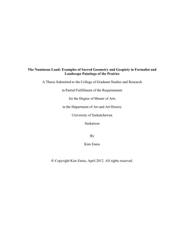 The Numinous Land: Examples of Sacred Geometry and Geopiety in Formalist and Landscape Paintings of the Prairies