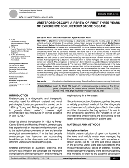 Ureterorenoscopy, a Review of First Three Years of Experience for Ureteric Stone Disease