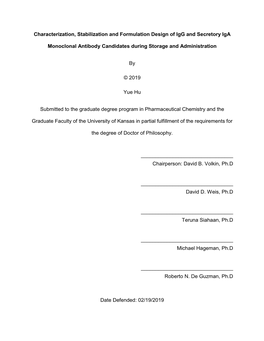 Characterization, Stabilization and Formulation Design of Igg and Secretory Iga