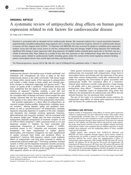 A Systematic Review of Antipsychotic Drug Effects on Human Gene Expression Related to Risk Factors for Cardiovascular Disease