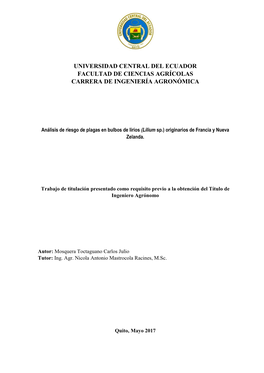 Universidad Central Del Ecuador Facultad De Ciencias Agrícolas Carrera De Ingeniería Agronómica