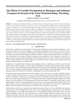 The Effects of Variable Precipitation on Discharge and Sediment Transport in Streams in the Teton Mountain Range, Wyoming, USA Amber J