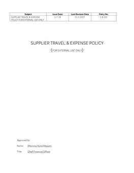 Supplier Travel & Expense Policy (For External Use Only)