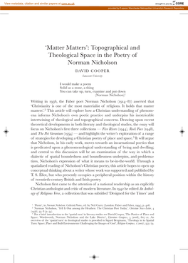 Topographical and Theological Space in the Poetry of Norman Nicholson DAVID COOPER Lancaster University