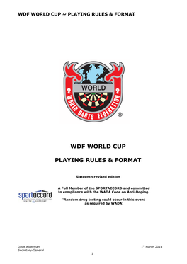 Wdf World Cup Playing Rules & Format