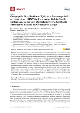 Geographic Distribution of Epizootic Haematopoietic Necrosis Virus