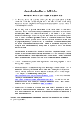 E-Sussex Broadband Current Build Rollout Where and When in East