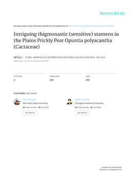 Intriguing Thigmonastic (Sensitive) Stamens in the Plains Prickly Pear Opuntia Polyacantha (Cactaceae)