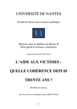 Université De Nantes L'aide Aux Victimes : Quelle